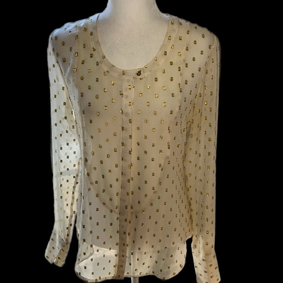 Madison Marcus Silk Button Down“Tuxedo Style Tails” Top Gold Metallic Cream S - Picture 1 of 10